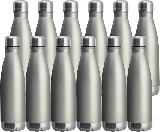 17Oz Sport Water Bottle 12 Pack Vacuum Insulated Stainless Steel Leak-Proof Double Wall Cola Shape Water Bottle,Keep Drinks Hot & Cold (Cold Gray,12 Pack)